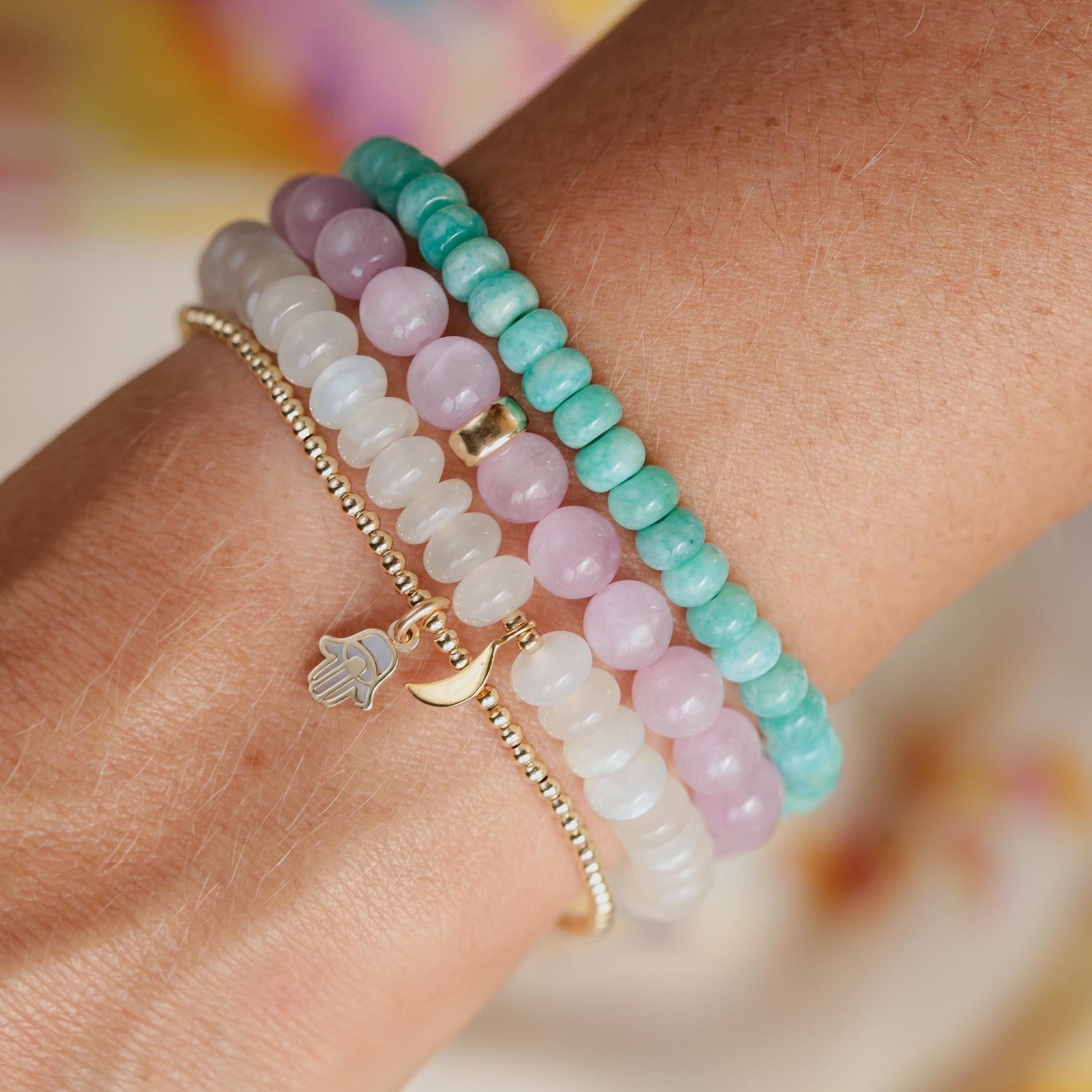 Solid 14K Gold Hamsa Bracelet, Mother of Pearl Hamsa Bracelet, Gold Beaded Bracelet, Protection Bracelet, Lucky Charm Jewelry