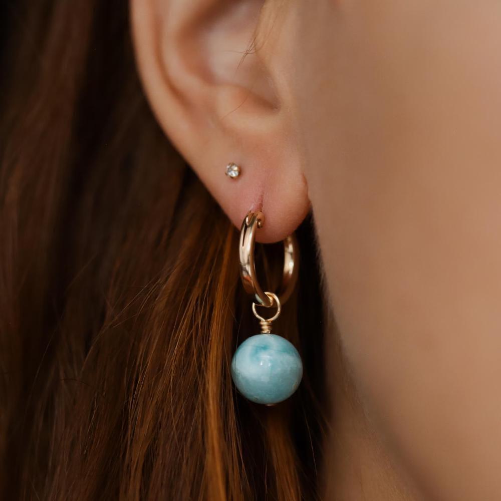 Larimar gold filled hoops, genuineLarimar agate hoop earrings, [EEBP1123] LarimarEarrings, gold hoops with Larimar