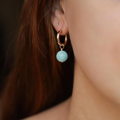 Larimar gold filled hoops, genuineLarimar agate hoop earrings, [EEBP1123] LarimarEarrings, gold hoops with Larimar