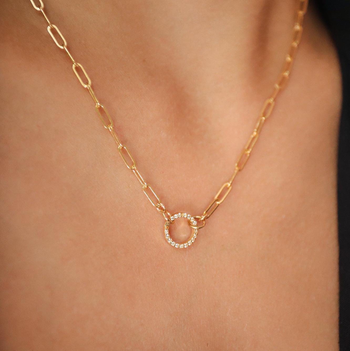 Charm holder - 3 microns gold vermeil, white topaz CB