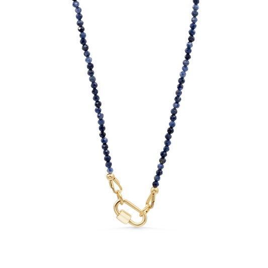 Blue Sapphire carabiner necklace - 14K