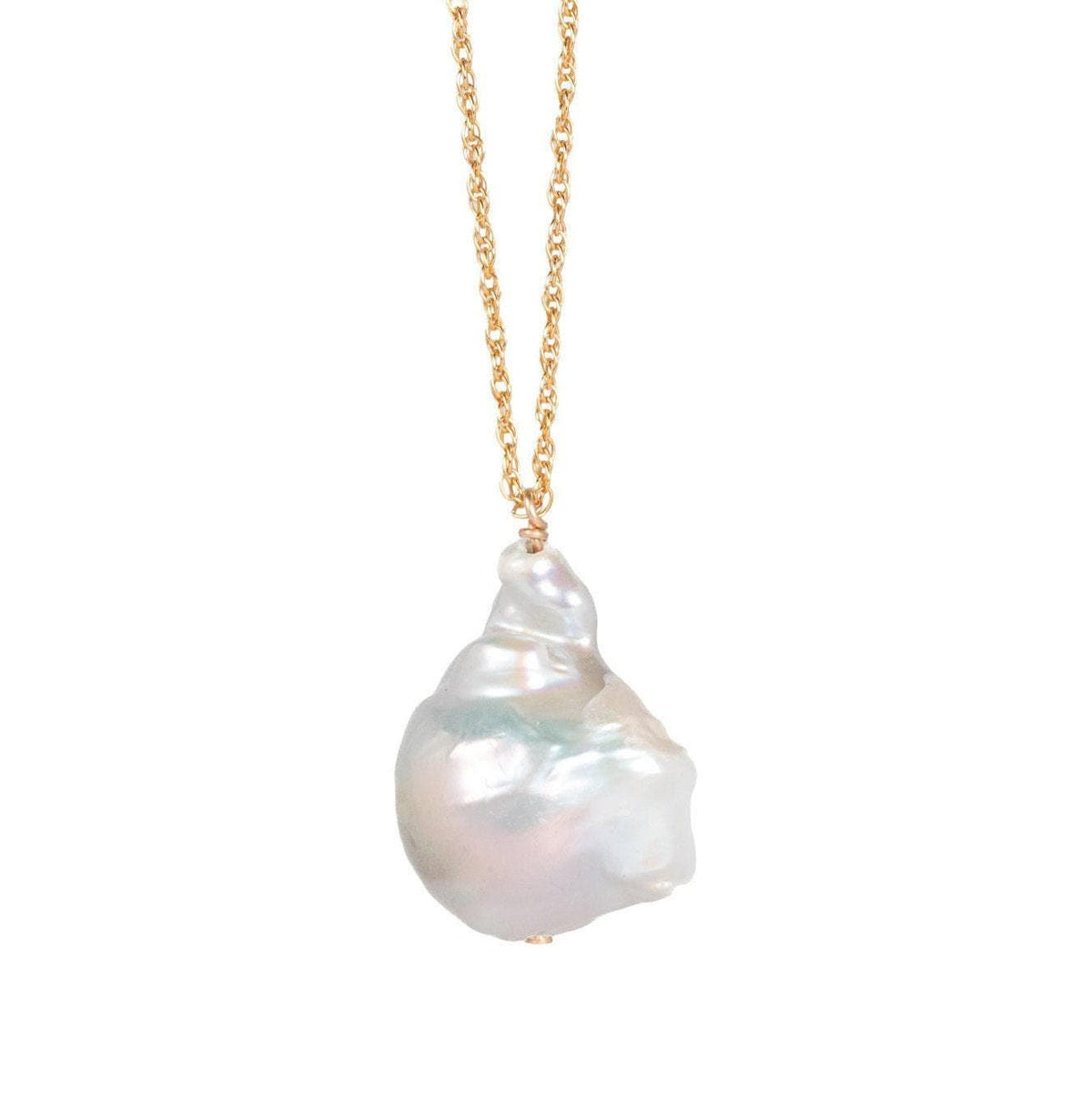 Baroque pearl necklace from Earthly Abundance Jewelry featuring irregular-shaped, lustrous pearls on a delicate chain.