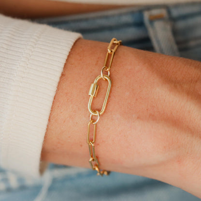 Earthly Abundance Jewelry Essential Link Paperclip Bracelet with sleek, interconnected metal links on a neutral background.