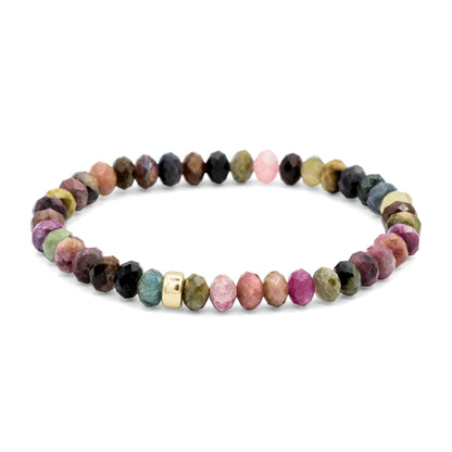 Mixed Tourmaline bracelet featuring multicolored gemstones from Earthly Abundance, displayed on a neutral background.