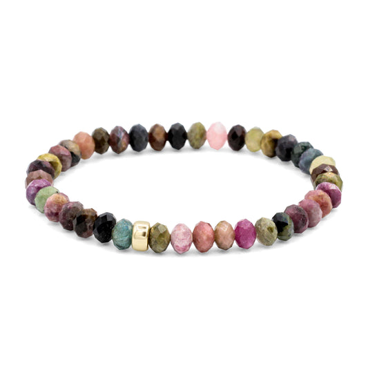 Mixed Tourmaline bracelet featuring multicolored gemstones from Earthly Abundance, displayed on a neutral background.