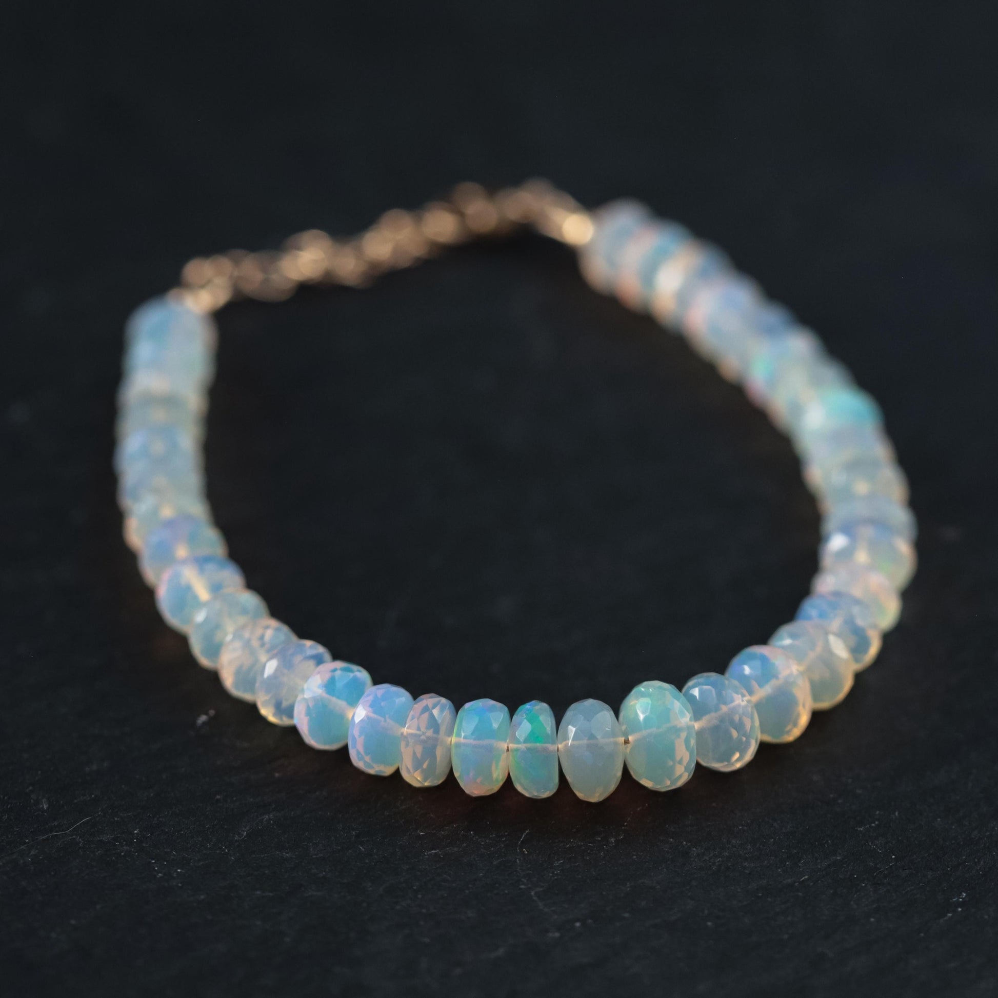 14K GOLD Ethiopian Welo Opal Dainty Bracelet. Flashy opal bracelet [EBEM4599] Gold Filled | AAA Quality Opal Delicate Stacking