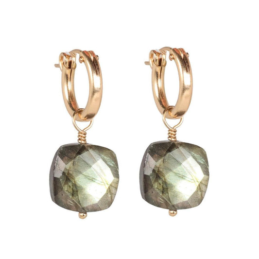 Blue flash labradorite earrings, [EELP1088] labradorite hoop earrings, flashy labradorite earrings, gold hoops with labradorite