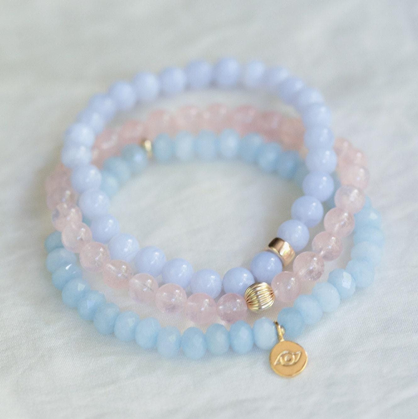 Faceted aquamarine evil eye