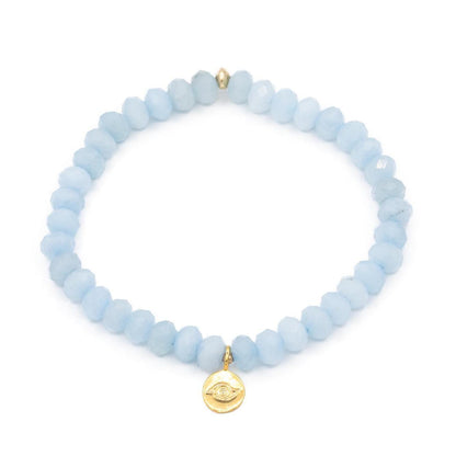 Aquamarine faceted evil eye bracelet