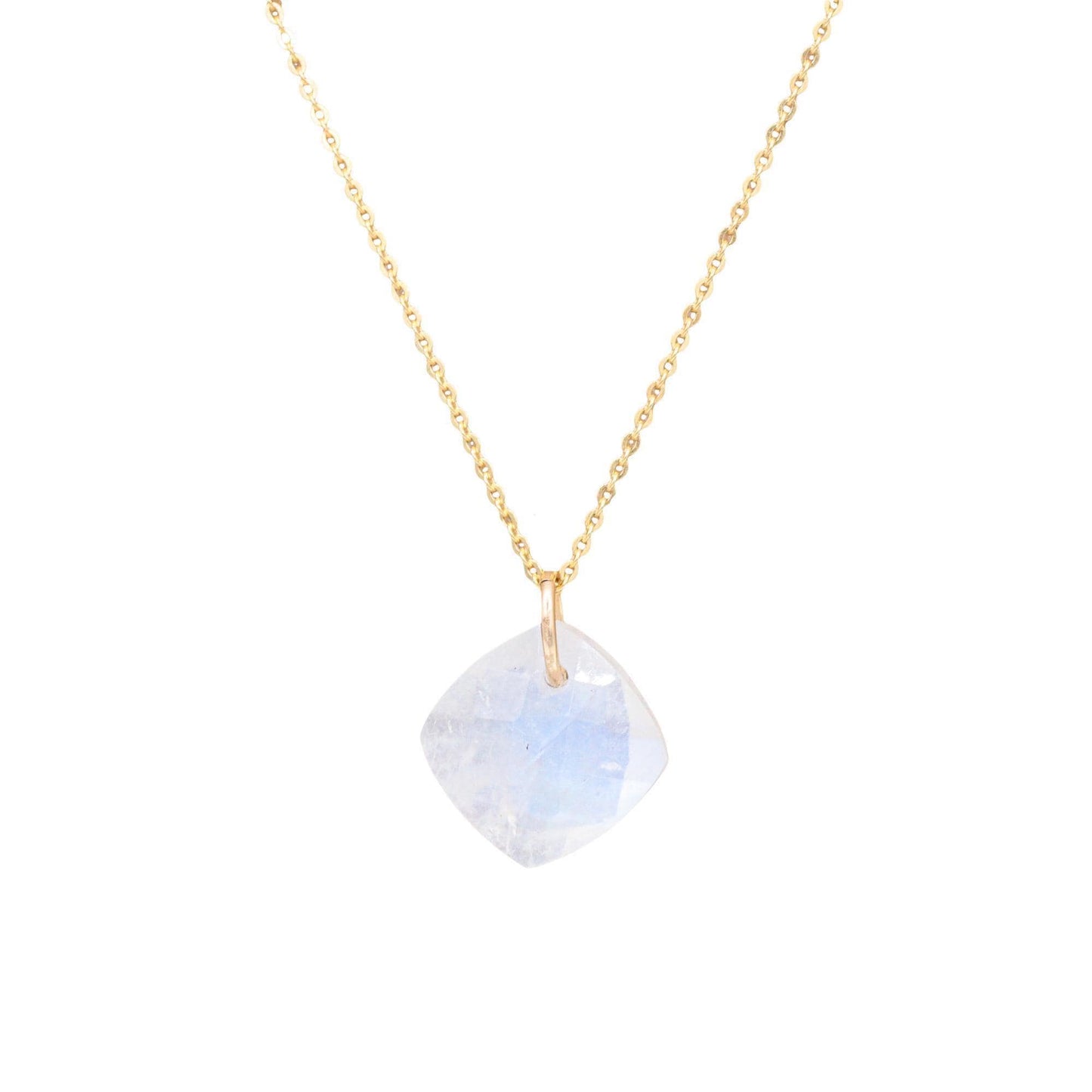 Rainbow Moonstone Faceted Pendant Necklace, Flash Moonstone Charm, Gold Filled Chain Option, Intuition Crystal Jewelry, Handmade in Canada