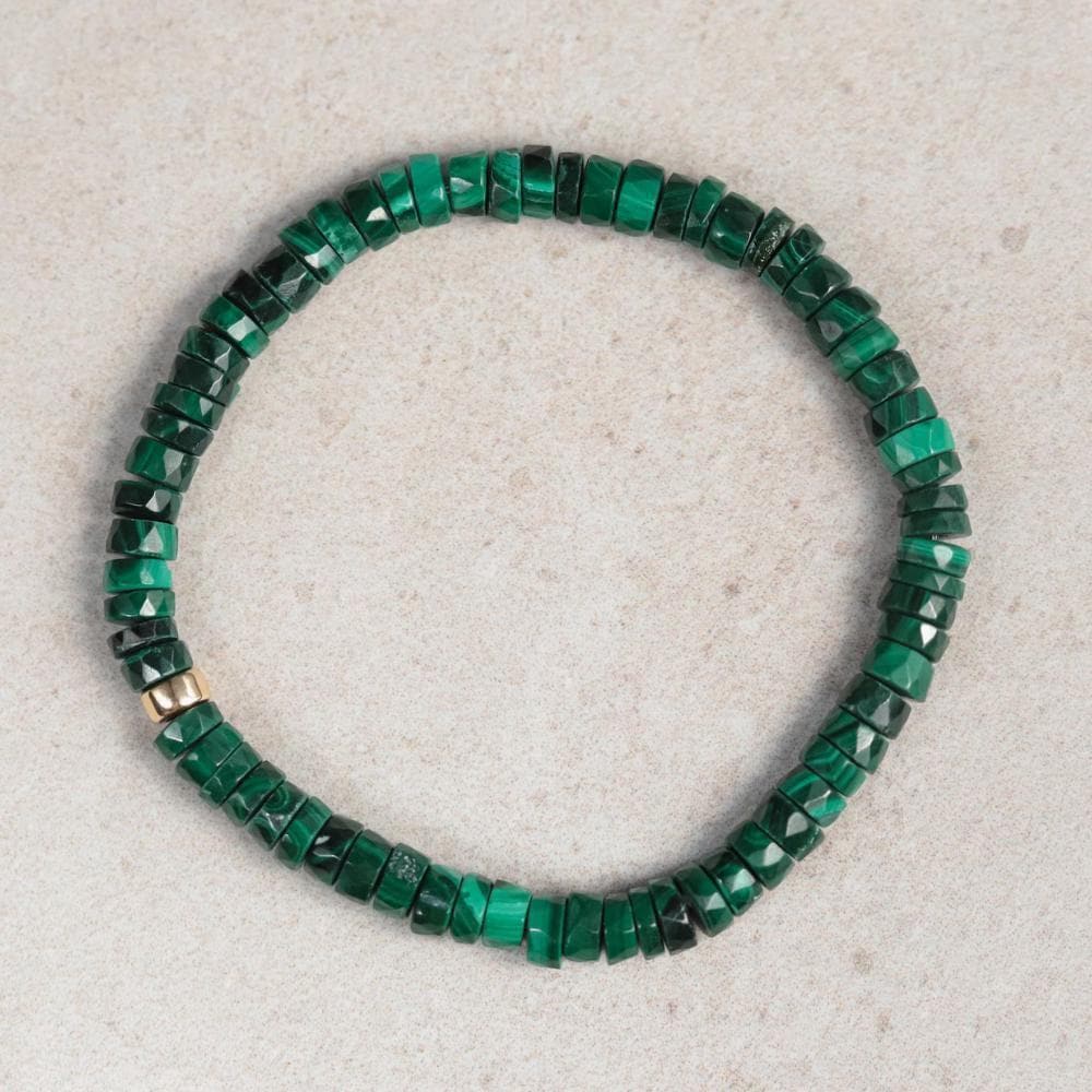 Faceted heishi Malachite Bracelet | Mini Faceted Malachite Bracelet | [EBMP1088] Malachite 6mm faceted | Malachite stacking*BSS *G