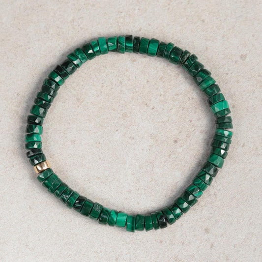 Faceted heishi Malachite Bracelet | Mini Faceted Malachite Bracelet | [EBMP1088] Malachite 6mm faceted | Malachite stacking*BSS *G