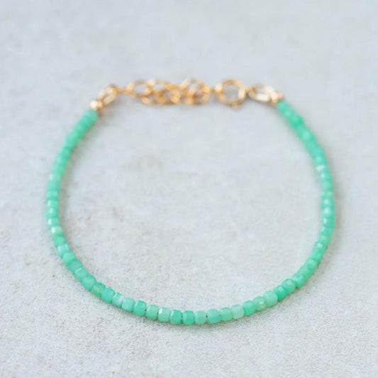 Cube Cut Chrysoprase Bracelet, Green Gemstone Bracelet, Adjustable 6.5-8", Gold Filled Clasp, Unique Geometric Jewelry, Handmade in Canada