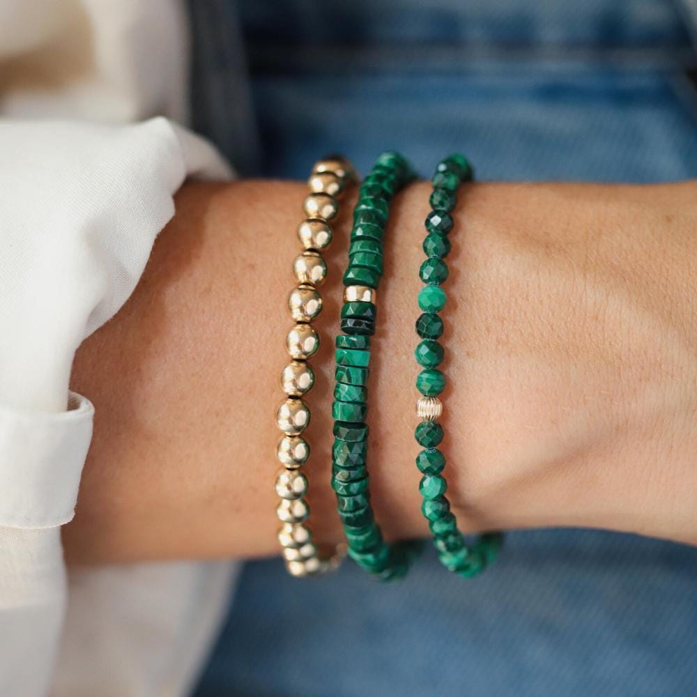 Faceted heishi Malachite Bracelet | Mini Faceted Malachite Bracelet | [EBMP1088] Malachite 6mm faceted | Malachite stacking*BSS *G
