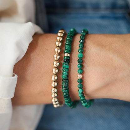 Faceted heishi Malachite Bracelet | Mini Faceted Malachite Bracelet | [EBMP1088] Malachite 6mm faceted | Malachite stacking*BSS *G