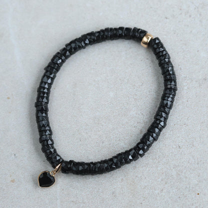 Delicate Black Spinel | SOLID 14K GOLD Black Spinel Bracelet, 14K Gold spinel [EBBM1930], Black spinel Skinny Stacking Bracelet