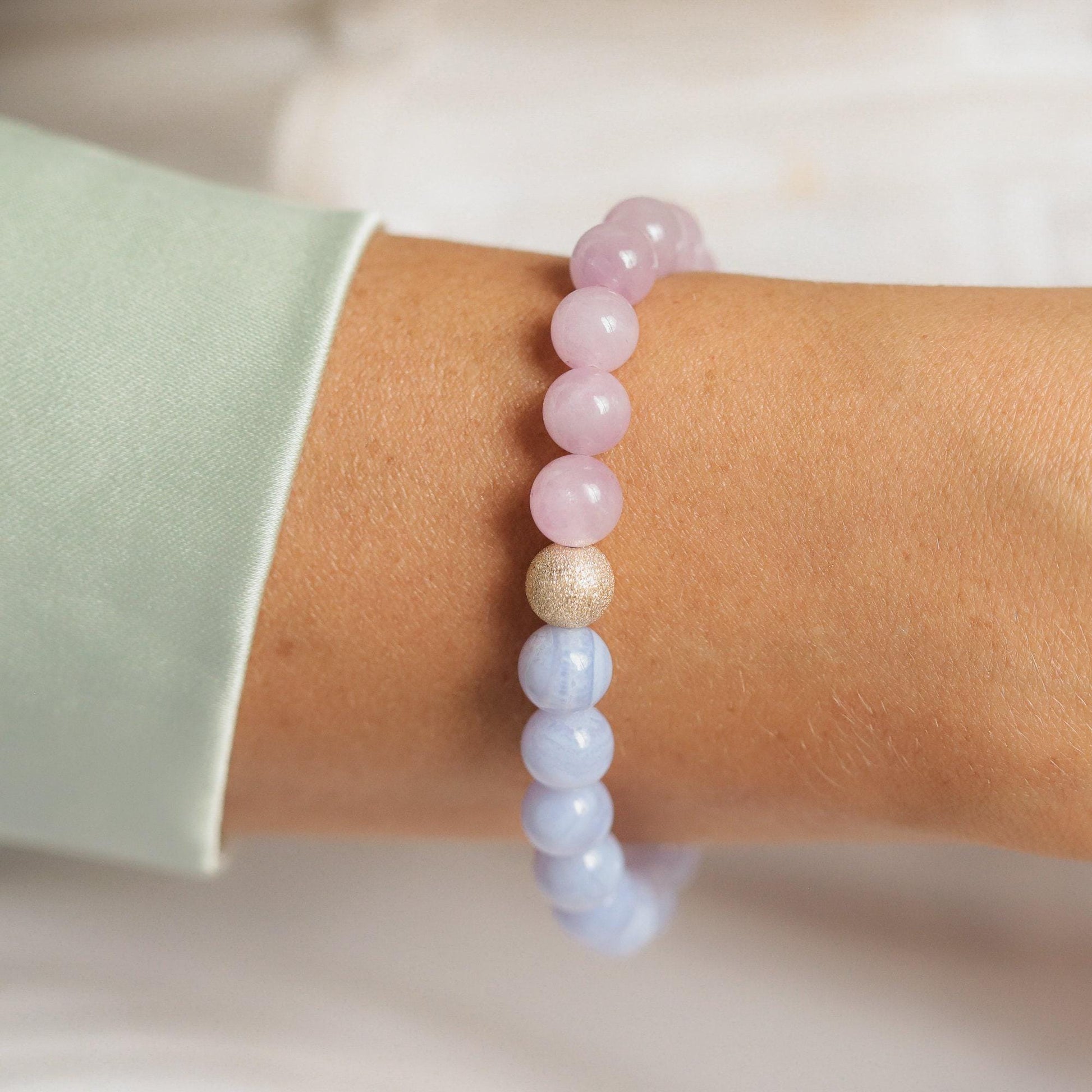 Blue Lace Agate & Kunzite | lilac pink gemstone bracelet | healing | [EBKM1124] AAA blue lace agate | genuine kunzite bracelet | AAA kunzite