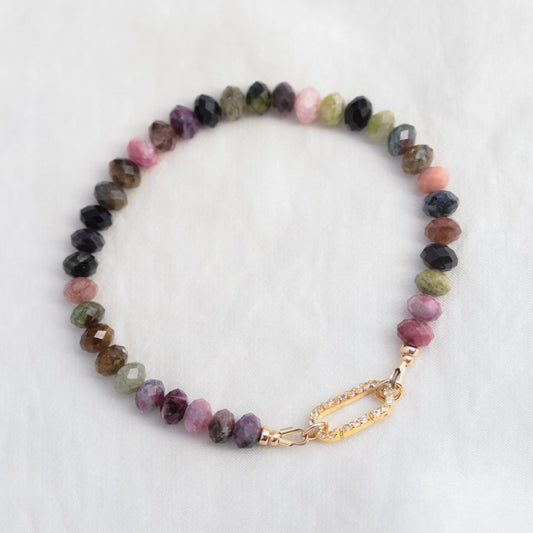 Genuine Multi-Colored Tourmaline Bracelet, 14K gold filled tourmaline, [EBTM1644] AAA quality mixed tourmaline, Multi-Color Bracelet