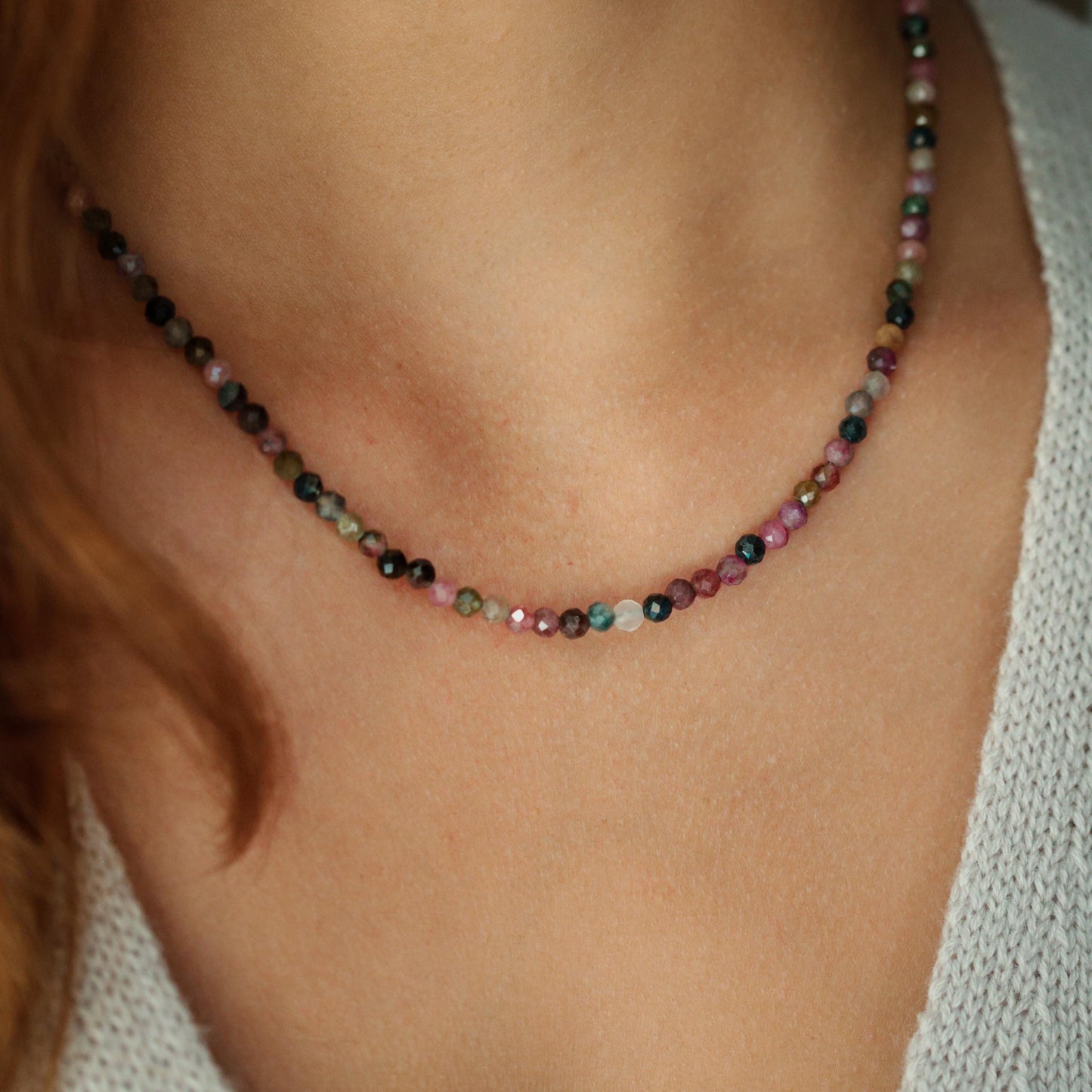 Mixed Tourmaline Beaded Necklace | Watermelon tourmaline necklace [ENMP1304] | Multi color tourmaline jewelry | Tourmaline necklace