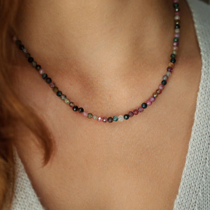 Mixed Tourmaline Beaded Necklace | Watermelon tourmaline necklace [ENMP1304] | Multi color tourmaline jewelry | Tourmaline necklace