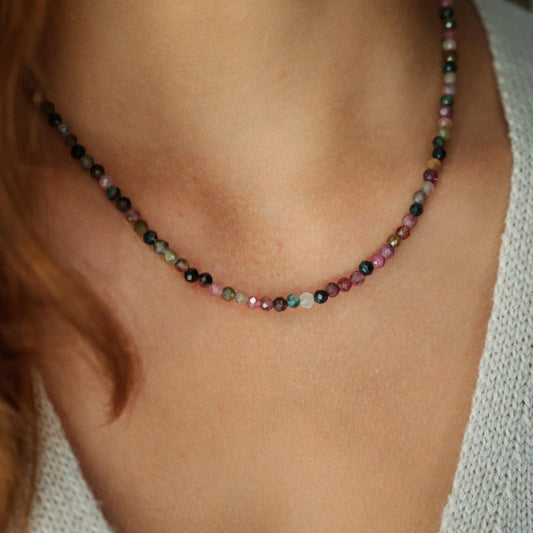 Mixed Tourmaline Beaded Necklace | Watermelon tourmaline necklace [ENMP1304] | Multi color tourmaline jewelry | Tourmaline necklace