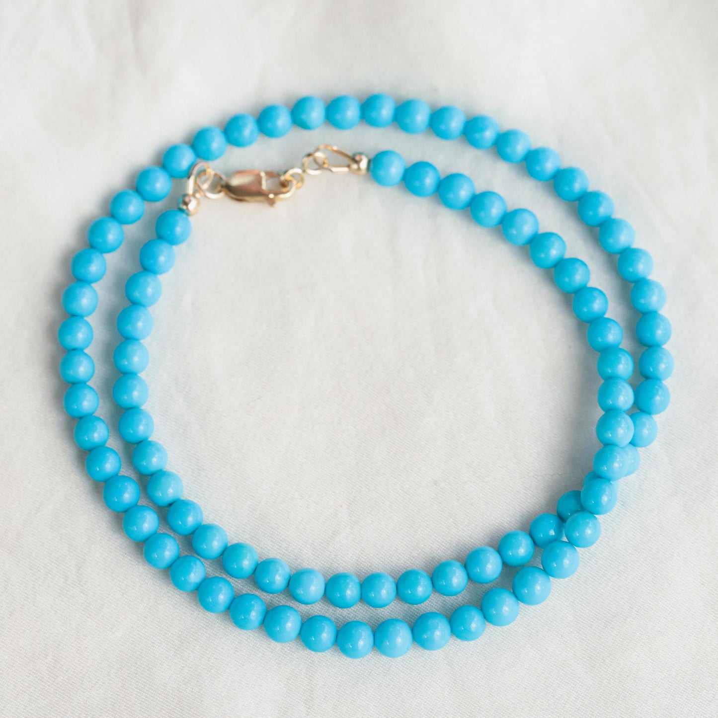 14K GOLD | Sleeping Beauty Turquoise 3.8-4mm, RARE no veins, [ENTP1041] Arizona Beaded Turquoise Necklace, Sleeping Beauty Turquoise