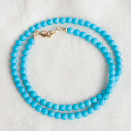 14K GOLD | Sleeping Beauty Turquoise 3.8-4mm, RARE no veins, [ENTP1041] Arizona Beaded Turquoise Necklace, Sleeping Beauty Turquoise