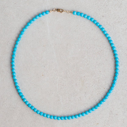 14K GOLD | Sleeping Beauty Turquoise 3.8-4mm, RARE no veins, [ENTP1041] Arizona Beaded Turquoise Necklace, Sleeping Beauty Turquoise