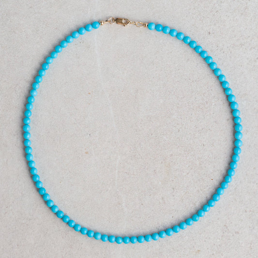 14K GOLD | Sleeping Beauty Turquoise 3.8-4mm, RARE no veins, [ENTP1041] Arizona Beaded Turquoise Necklace, Sleeping Beauty Turquoise