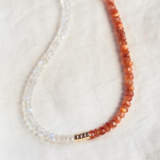 Moonstone + Sunstone Necklace - 14K