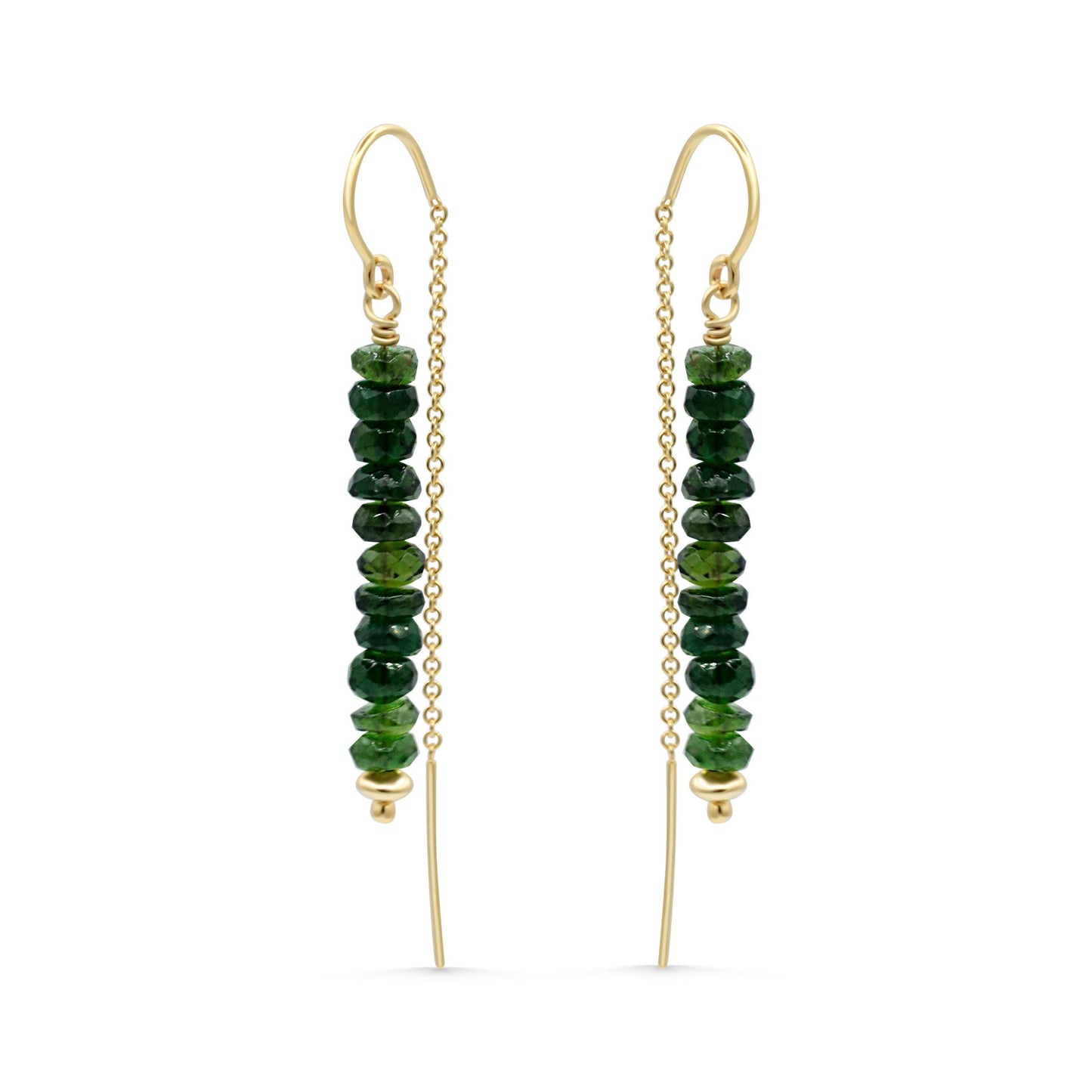 Green tourmaline earrings, green tourmaline threaders, [EETP1497] gold tourmaline earrings, genuine tourmaline