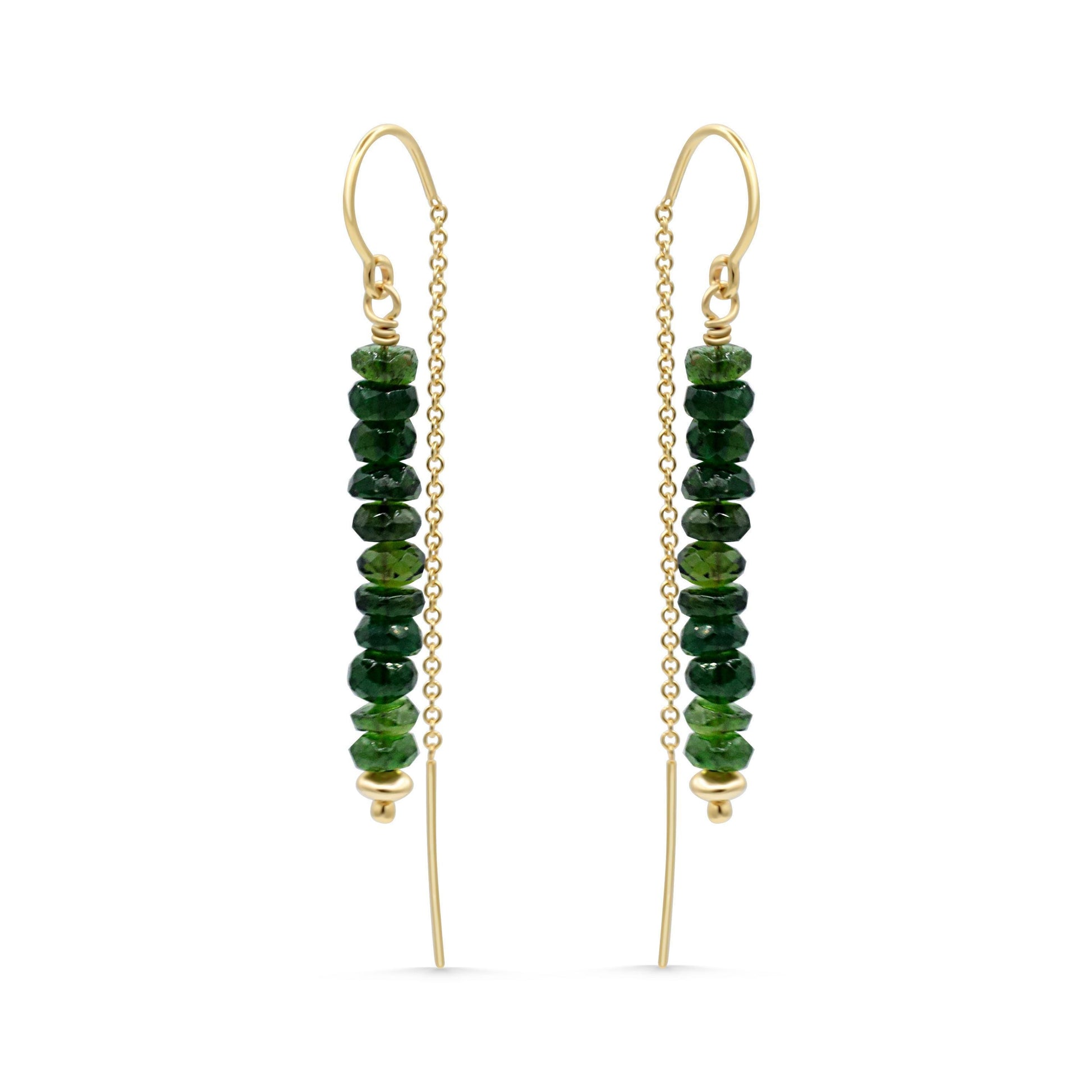 Green tourmaline earrings, green tourmaline threaders, [EETP1497] gold tourmaline earrings, genuine tourmaline