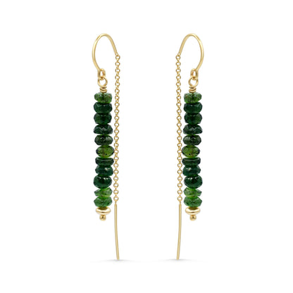 Green tourmaline earrings, green tourmaline threaders, [EETP1497] gold tourmaline earrings, genuine tourmaline