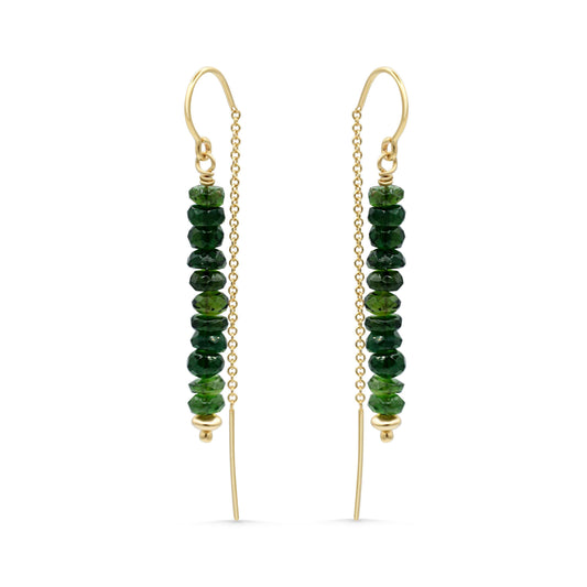 Green tourmaline earrings, green tourmaline threaders, [EETP1497] gold tourmaline earrings, genuine tourmaline