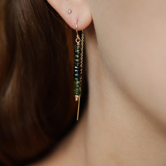 Green tourmaline earrings, green tourmaline threaders, [EETP1497] gold tourmaline earrings, genuine tourmaline