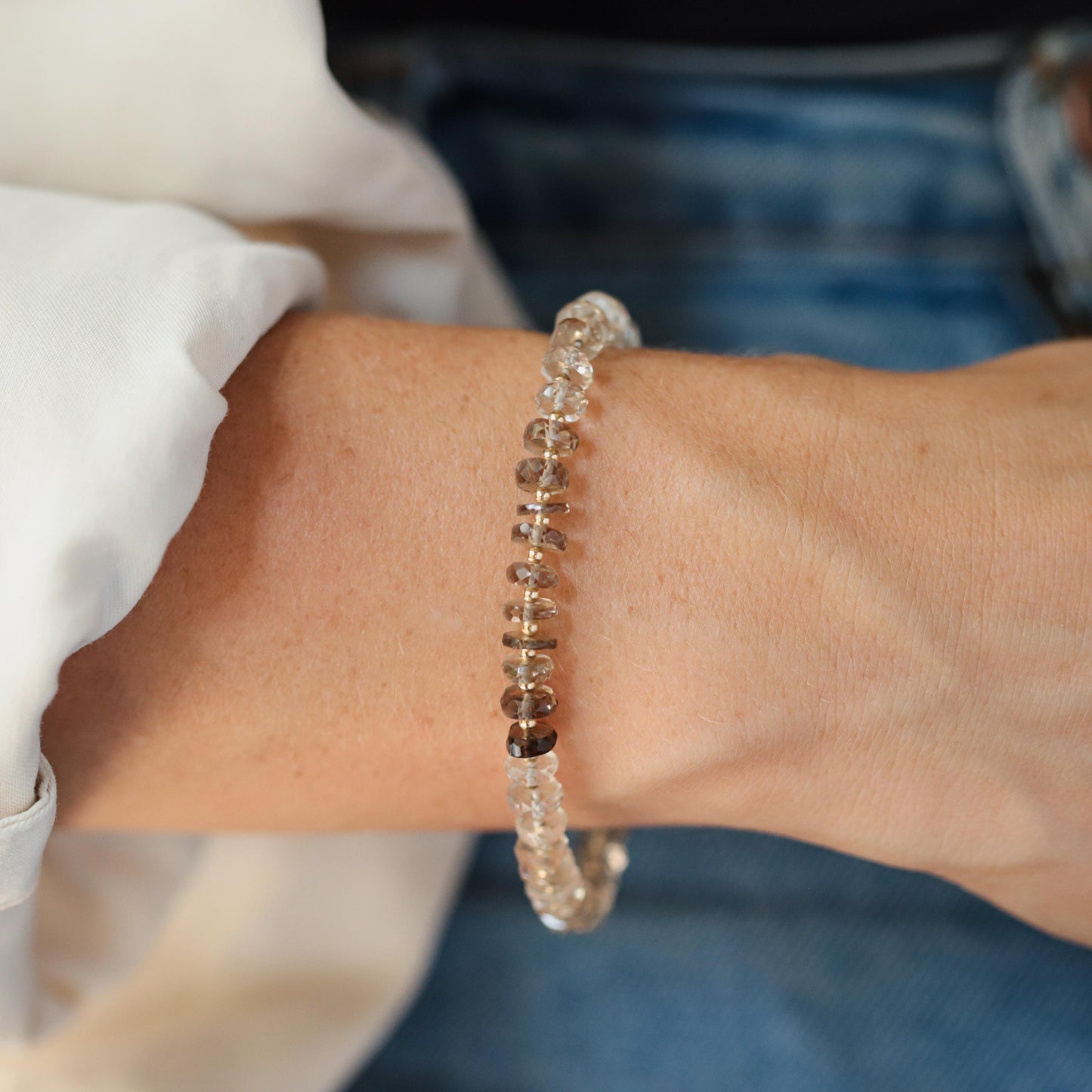 Smoky Quartz Bracelet | Dainty smoky quartz bracelet | Grounding Root Chakra [EBSP1558] | Dainty smoky quartz bracelet | smoky quartz