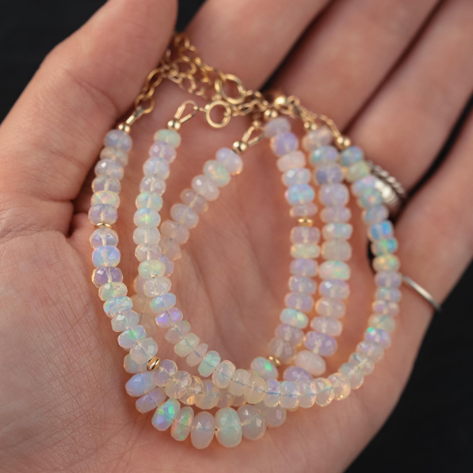 SOLID 14K GOLD Ethiopian Welo Opal Dainty Bracelet. [EBEP1650] Flashy opal bracelet | Gold Filled | AAA Quality Opal Delicate Stacking