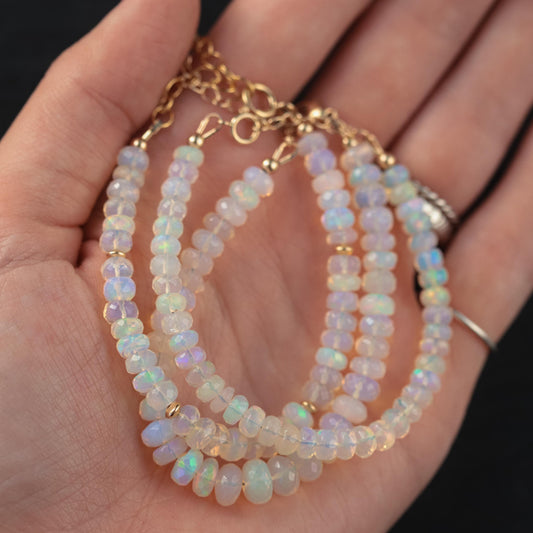 SOLID 14K GOLD Ethiopian Welo Opal Dainty Bracelet. [EBEP1650] Flashy opal bracelet | Gold Filled | AAA Quality Opal Delicate Stacking