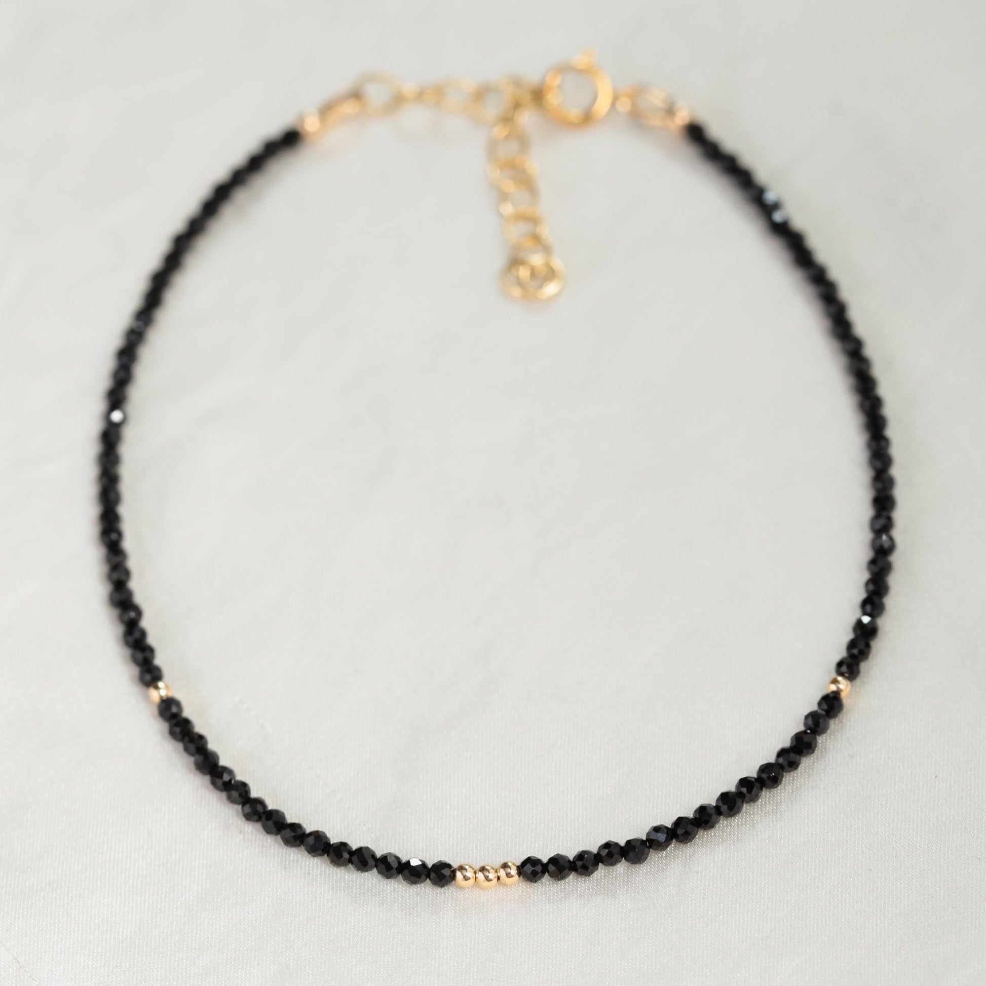 14K GOLD black spinel anklet