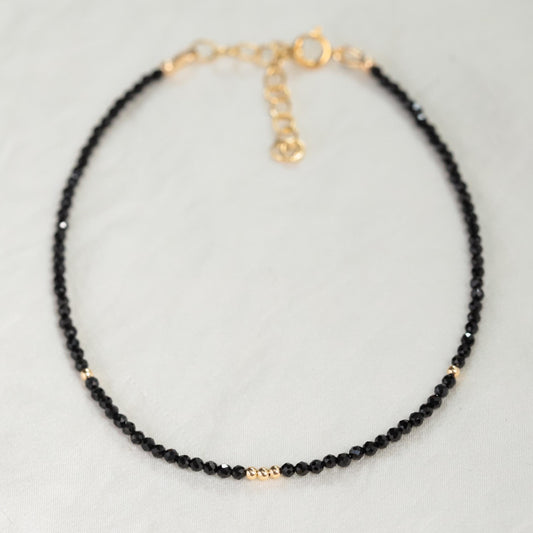 14K GOLD black spinel anklet
