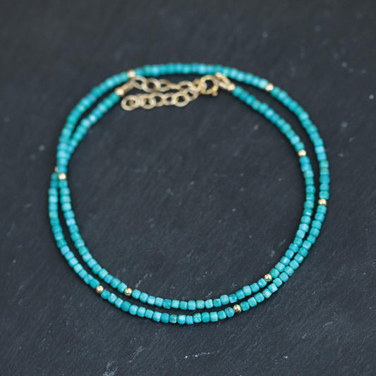 Cube Turquoise Necklace – Solid 14K Gold