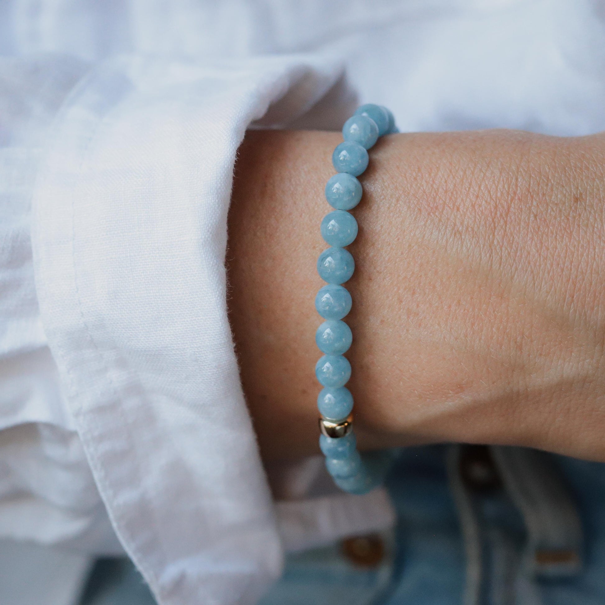 Aquamarine bracelet 6mm | [EBAM1889] March birthstone | AAA Aquamarine bracelet | beaded aquamarine bracelet | aquamarine *BSS