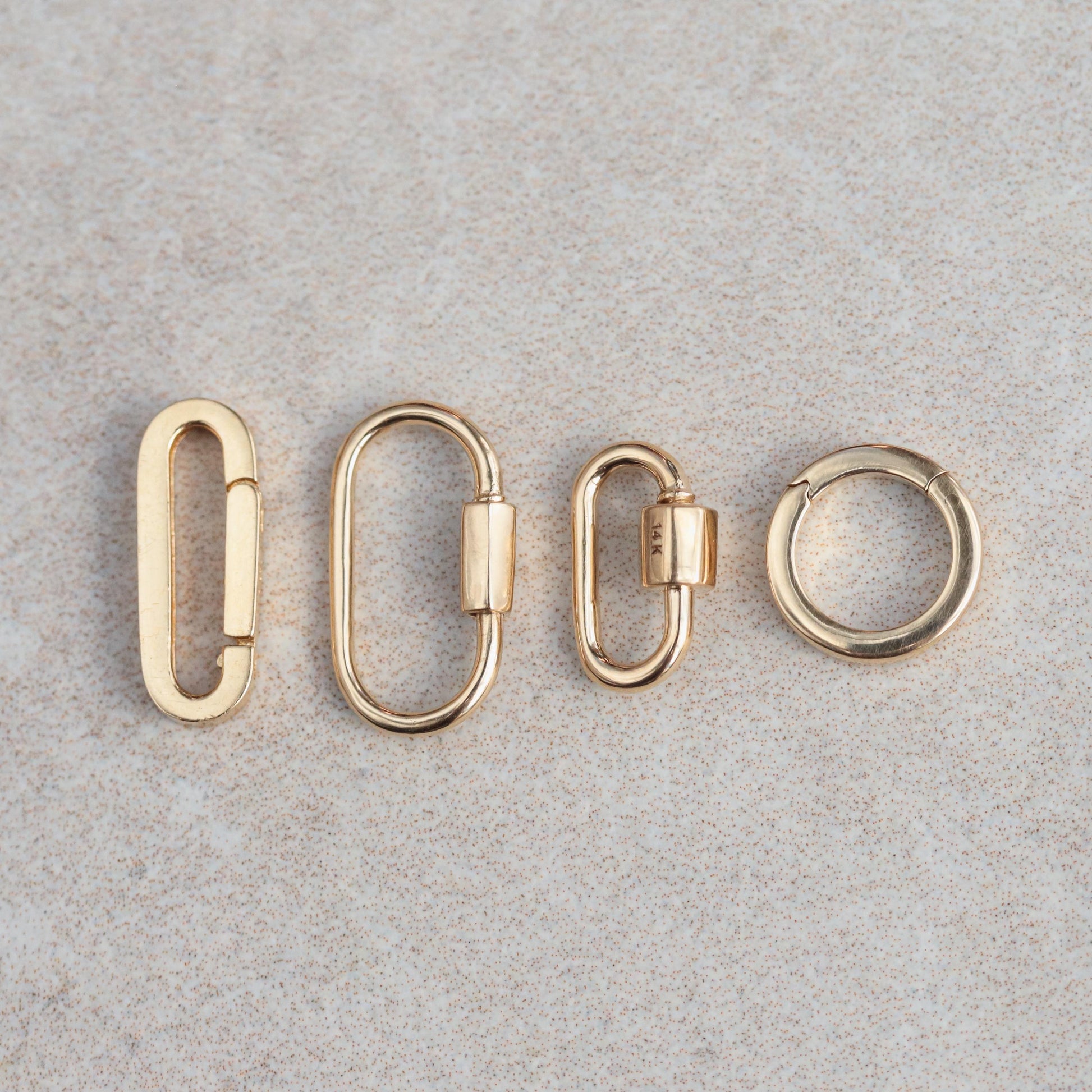 14K REAL Solid Gold Oval Shaped Charm Enhancer [ECGP2006] Connector Chunky Chain Carabiner Lock Screw Clasp Thick Link Necklace Gift