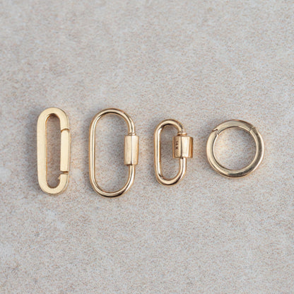 14K REAL Solid Gold Oval Shaped Charm Enhancer [ECGP2006] Connector Chunky Chain Carabiner Lock Screw Clasp Thick Link Necklace Gift