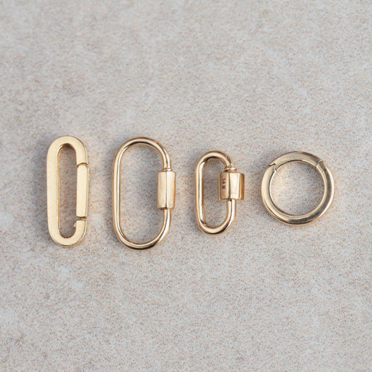 14K REAL Solid Gold Oval Shaped Charm Enhancer [ECGP2006] Connector Chunky Chain Carabiner Lock Screw Clasp Thick Link Necklace Gift