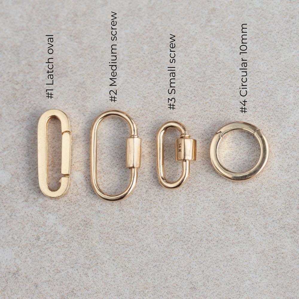 14K REAL Solid Gold Oval Shaped Charm Enhancer [ECGP2006] Connector Chunky Chain Carabiner Lock Screw Clasp Thick Link Necklace Gift
