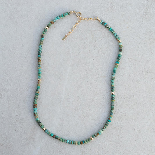 Genuine Natural Kingman Turquoise Beaded Necklace, Heishi Necklace, [ENTP1589]Turquoise Necklace, kingman Necklace, Blue Green Gemstone