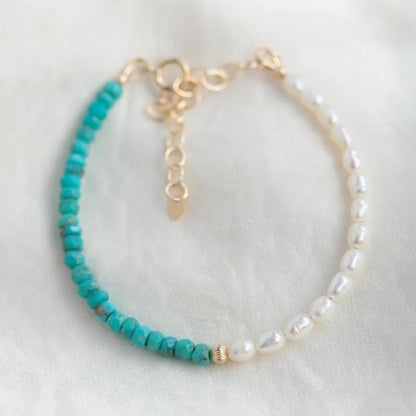 14K GOLD Turquoise freshwater pearl bracelet | Natural authentic turquoise | [EBTP1348] women's turquoise jewelry | Arizona Turquoise pearl