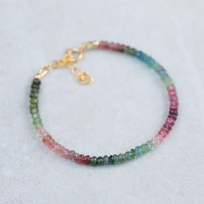 Earthly Abundance Eden Tourmaline bracelet featuring multicolored tourmaline stones on a delicate silver chain.