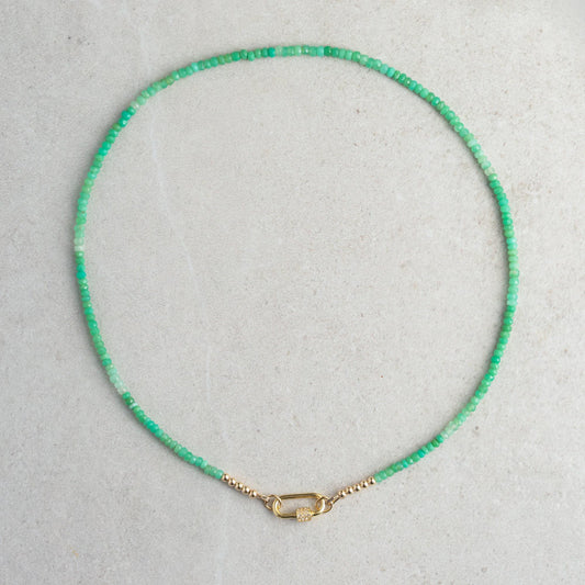 Chrysoprase White topaz carabiner necklace